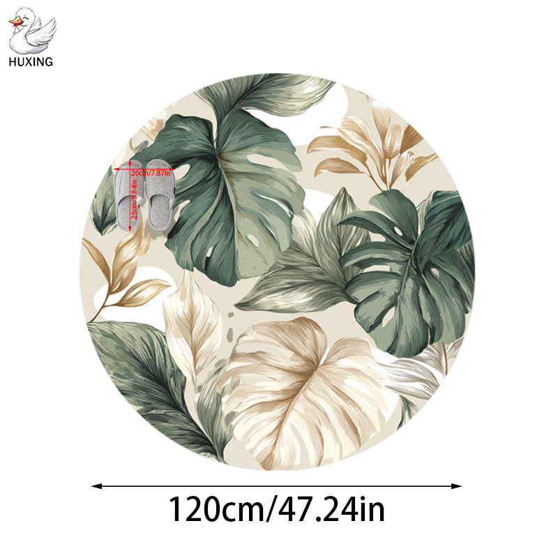 TEMU 1pc, Subtropical Golden- Leaf Pattern Bathroom Anti-slip Floor Mat, Microfiber Round Floor Mat, Soft Polyester, Suitable For Bathroom, Living
