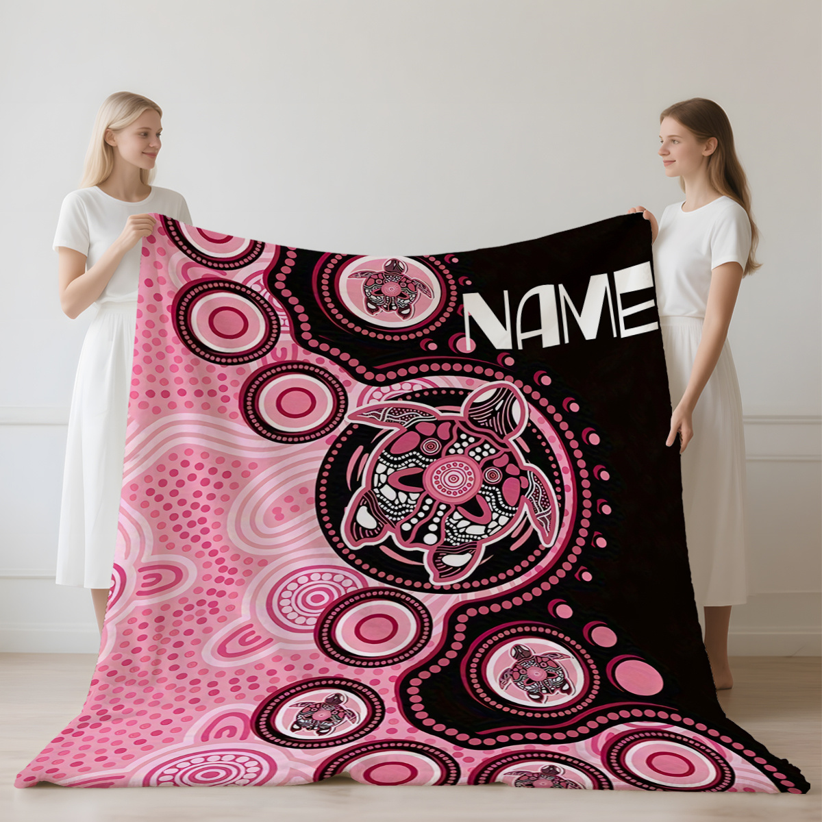 TEMU 1pc Name Custom Pink Local Totem Turtle Blanket, , Personalized Name Option, Sofa, Camping And Travel – Gift For Teens And Adults | Holiday