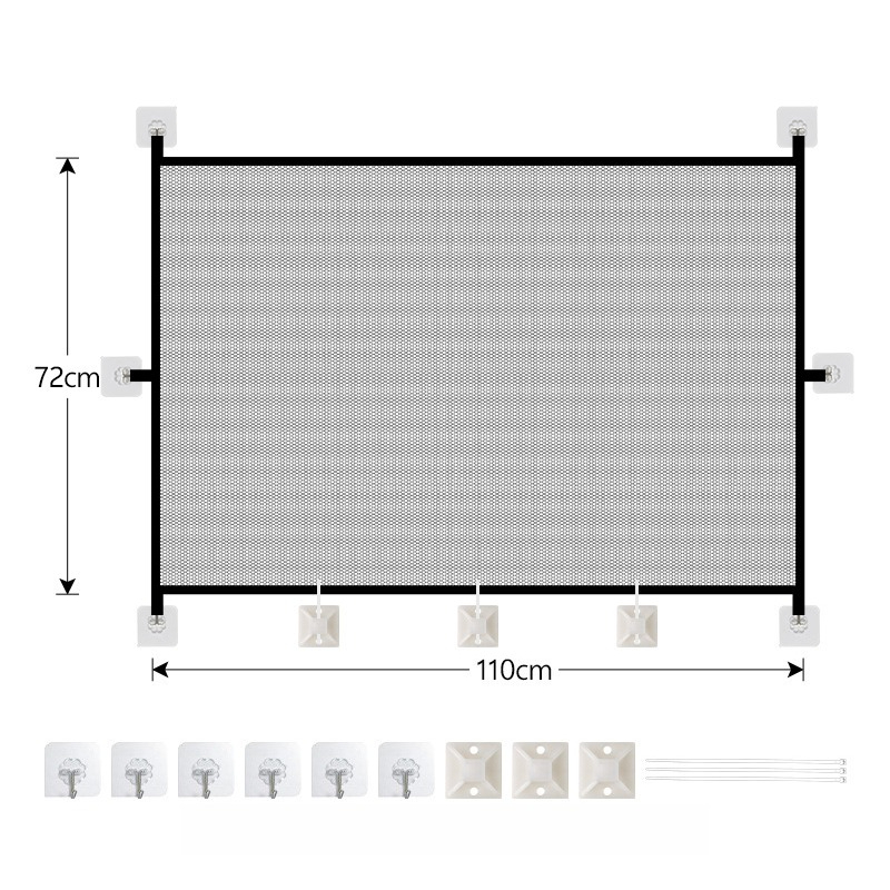 13pcs (1 Net + 6 Hooks + 3 Floor Buckles + 3 Rolling Strips) One-piece, No-drill, Adjustable Pet Fence Door That For Indoor And Outdoor Use. Easy-to-install Cat And Dog Safety Barrier For Doorways
