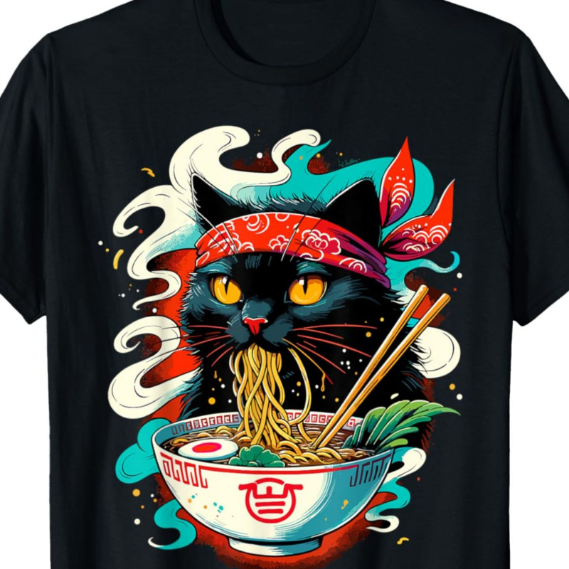 

& Ramen Casual T-shirt - 100% Cotton Knit Fabric, Crew Neck, Regular Fit Adult Tee For Spring/fall, Slight Stretch