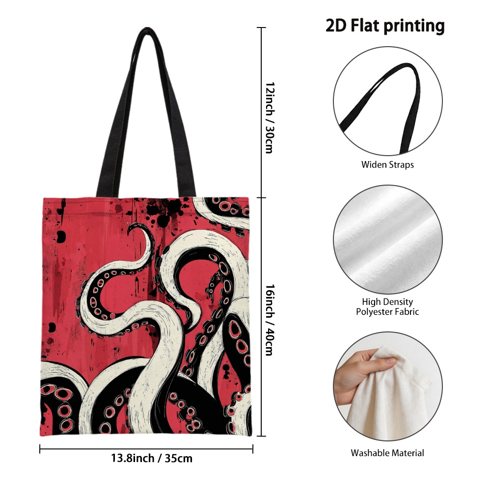 TEMU 1pc Of A Tote Bag Featuring Octopus Design - A Lightweight, Reusable Grocery Bag With Fixed Shoulder Straps, Ideal For Work, Shopping, And Daily