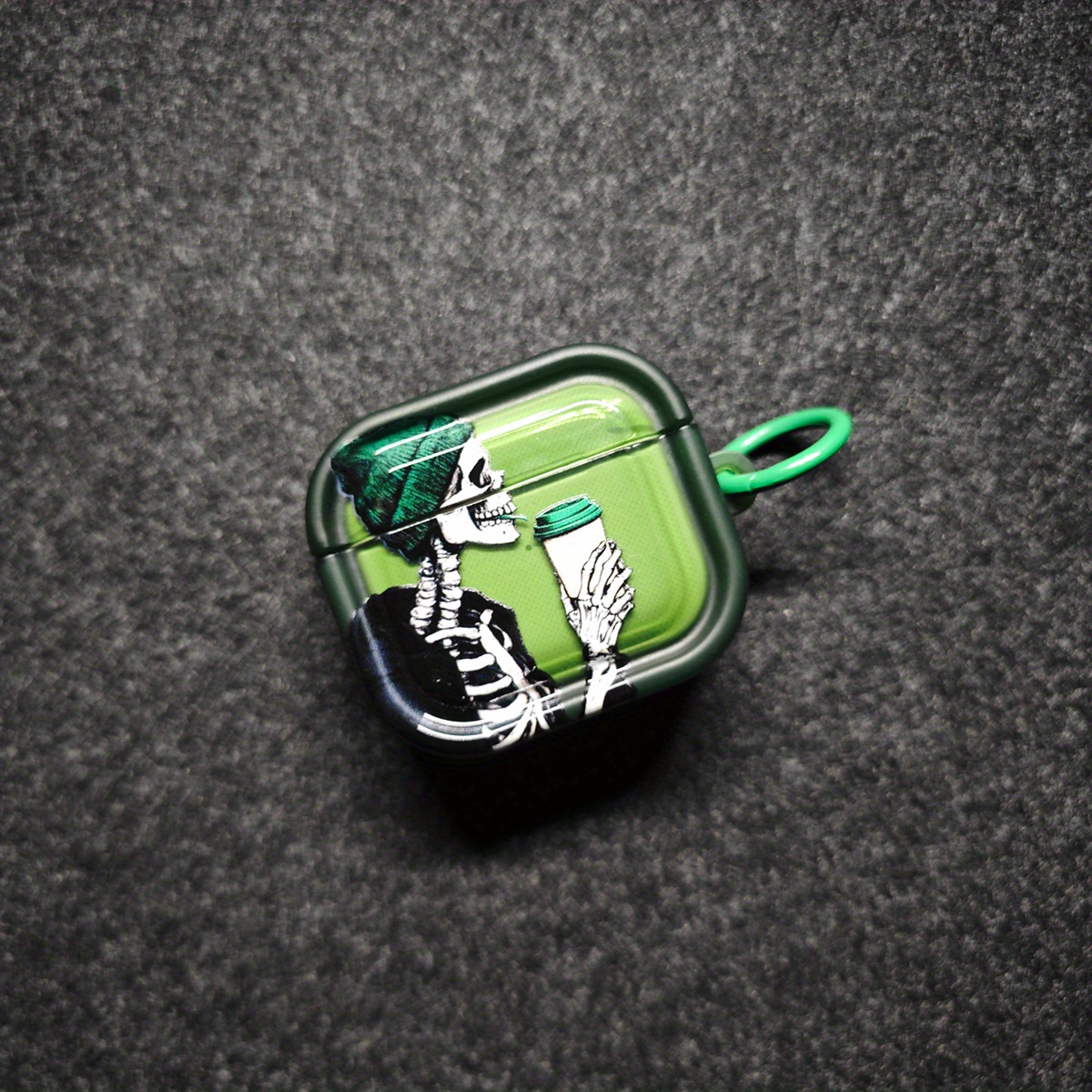 TEMU 1pc Crâne [Avec Bague Verte] Halloween Mode Tendance Vert Foncé, Facile Créatif Semi-Transparent Couleur Cadre 3D avec Boucle de Bague, Convient