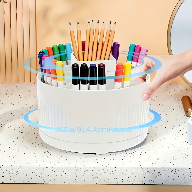1ks Otočná krabička na tužky, bílá úložná nádoba s 5 přihrádkami z PP (polypropylenu), vhodná pro organizaci tužek,…: retailer-supplied image