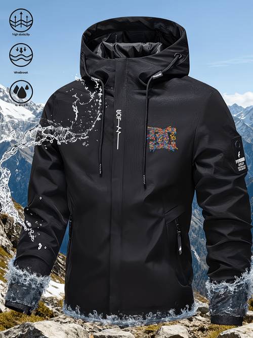 mens heavy duty high quality lightweight hooded windproof jacket suitable for and strong full zip with logo patch and casual jacket for hiking fishing windproof for autumn commuting hand washable