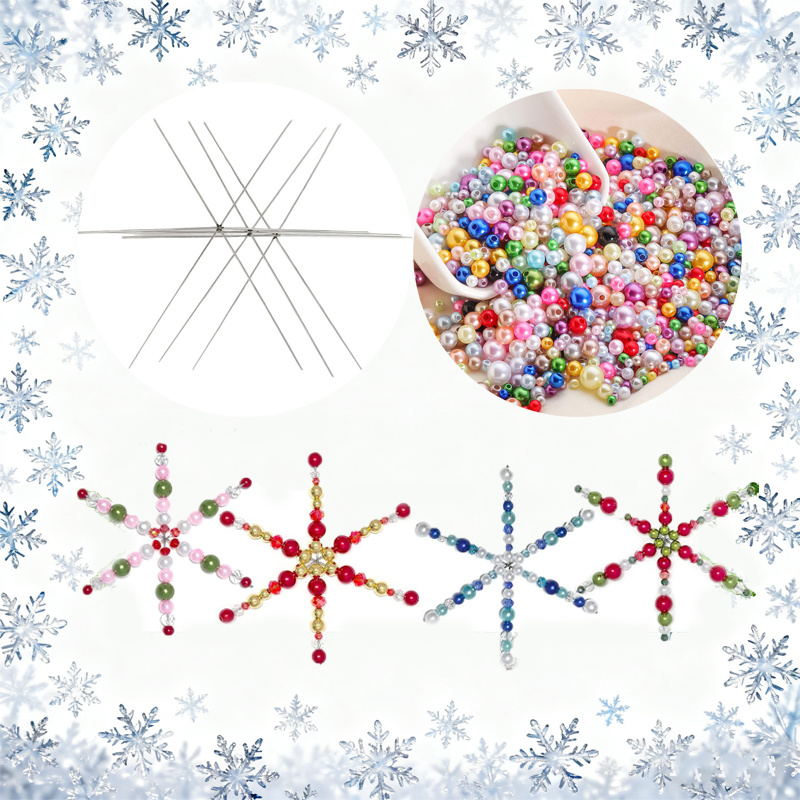 Image of 10 Christmas Snowflake Beads Set With String- Classic Colorful Beads And String For Handmade Decorations, Suitable For , Perfect For Holiday Parties, Christmas Decorations, For Christmas