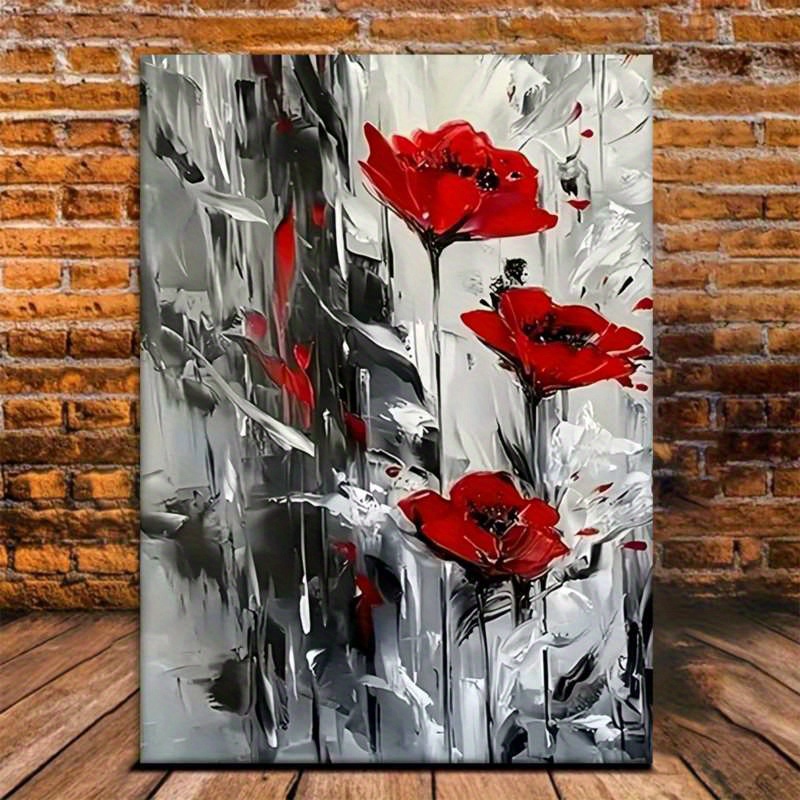 TEMU 1pc Abstract Red Poppies Canvas Art - Monochrome Wall Decor, Frameless 2d Flat Painting For Bedroom, Living Room, Dining Room, Bathroom, - Ideal