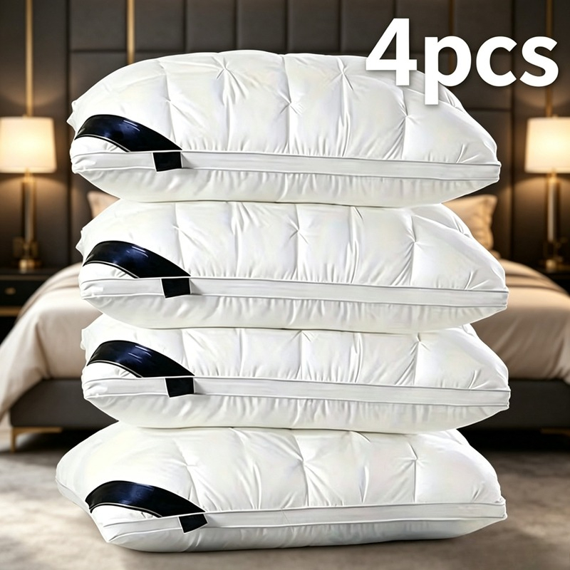 4pcs 5- Pillows Non-sagging High Density Pillows With White Covers, Sleep Pillows For Bedroom Decor