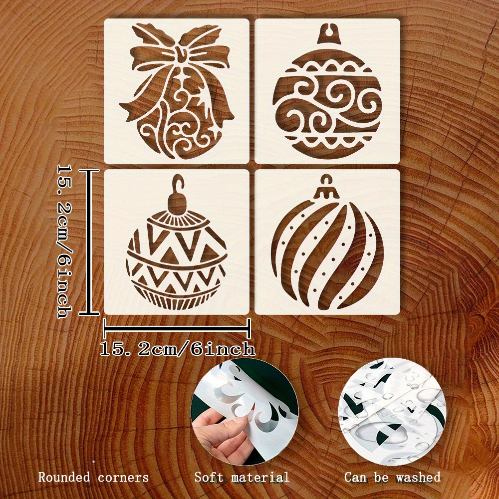 Image of 4pcs 6 By 6 Inch Christmas Light Template, Reusable Christmas Decoration Ball Mold. Paint Template, Handicraft. Suitable For Wall, Canvas Bag, Album, Throw Pillow, Clothing And Other Applications