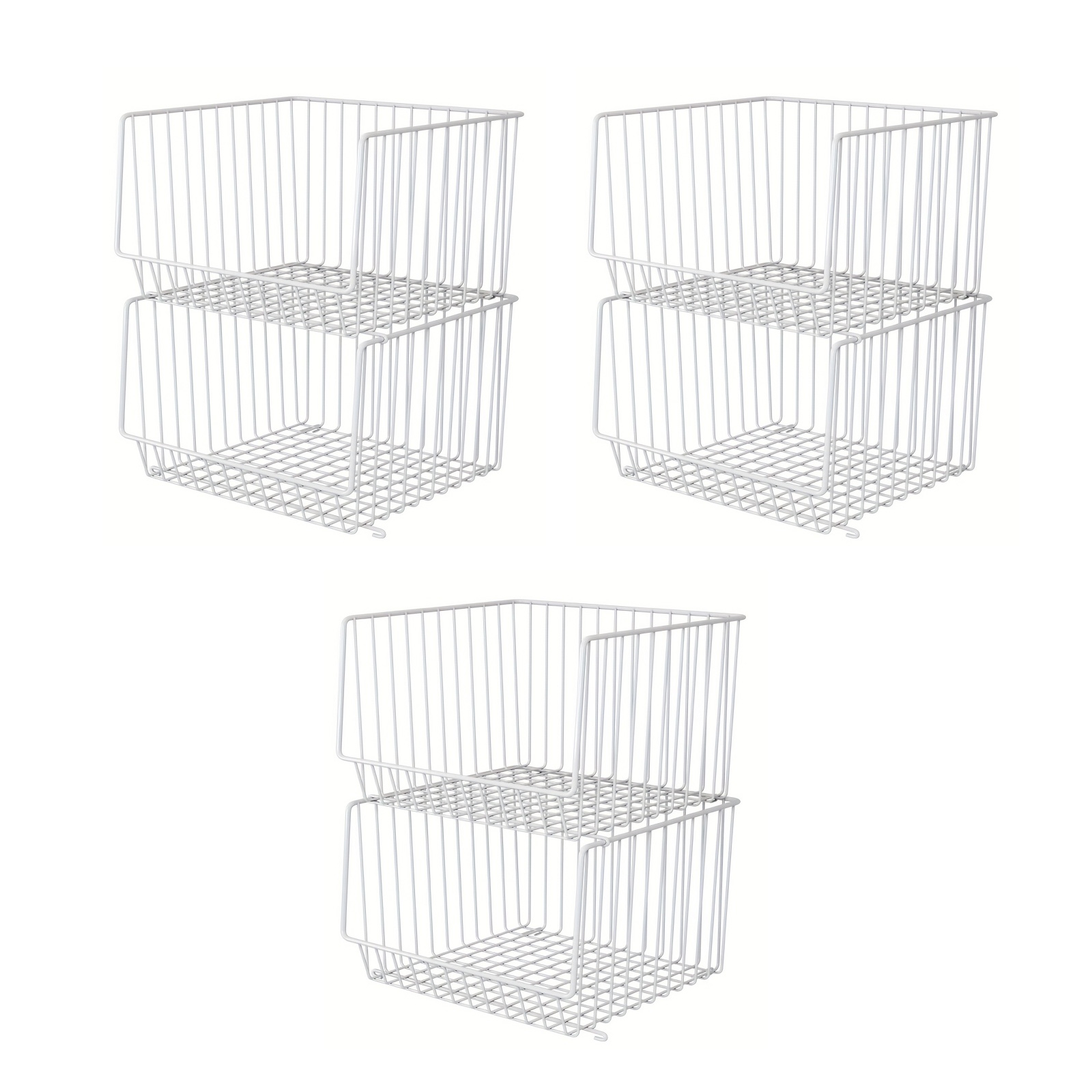 6pcs Stackable Metal Wire Baskets Closet Organizer Storage Baskets For Clothes Snacks, Shelf Baskets