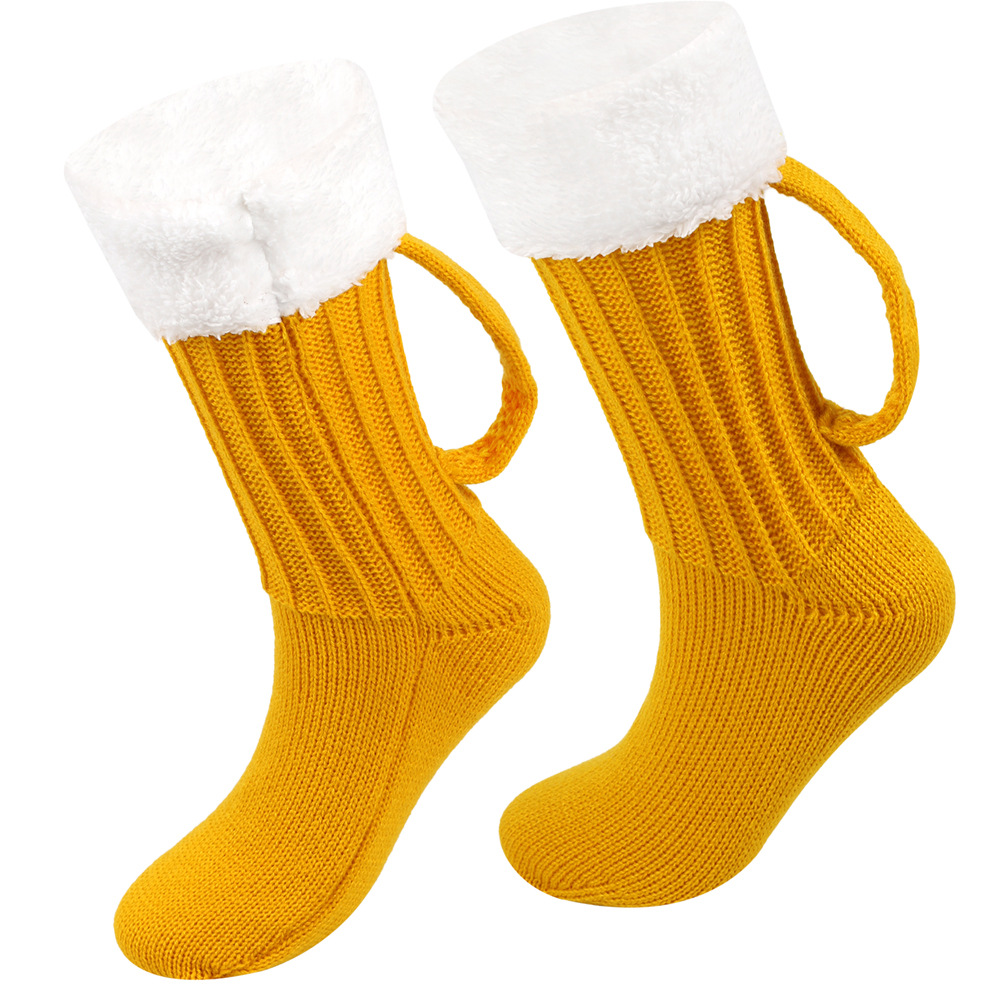 E-shop 1/3 Paar Bier Socken Verdickte Socken 3D Bier Socken Herbst und Winter Strick Fußbedeckung Bodensocken Warme Mittelwaden Socken
