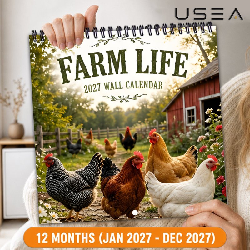 TEMU 2027 Large Square Spiral Wall Calendar Planner - Farmhouse Boho Chicken Design With Habit & Moon Phases, 12-month Diary Suitable For, Office,,