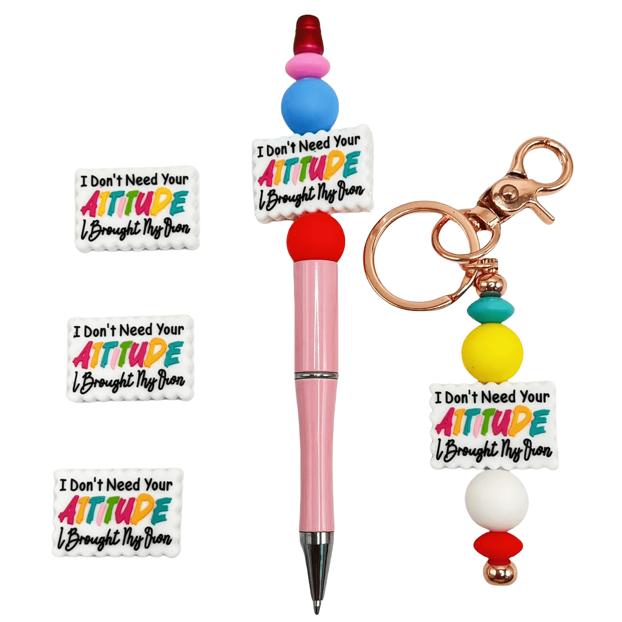 

5pcs Silicone Bead Set For - ' Need Your Attitude' Theme, Pens, Necklaces & Keychains - Craft Kit With Floating Design