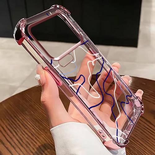 item picture phone case suitable for xiaomi 17 pro max four chrome plated anti fall corners phone case with fluid blue white line art pattern and best 6 colors