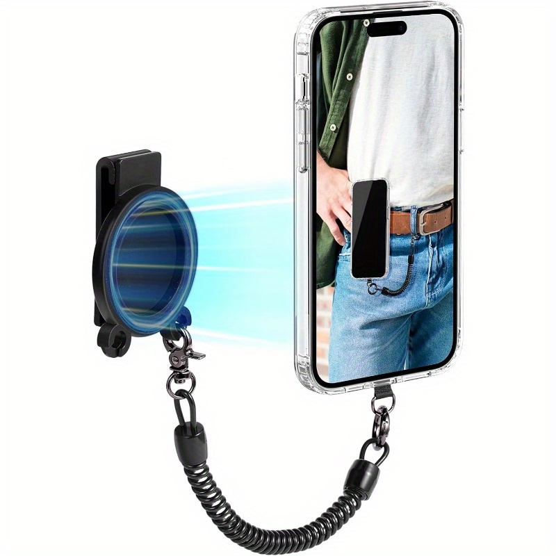Magnetic Mobile Phone Clip- Phone Belt Holder with Anti Theft Phone Chain,  Storage Backpack Clip- Durable Shrinkable Rope-Prevents Dropping and