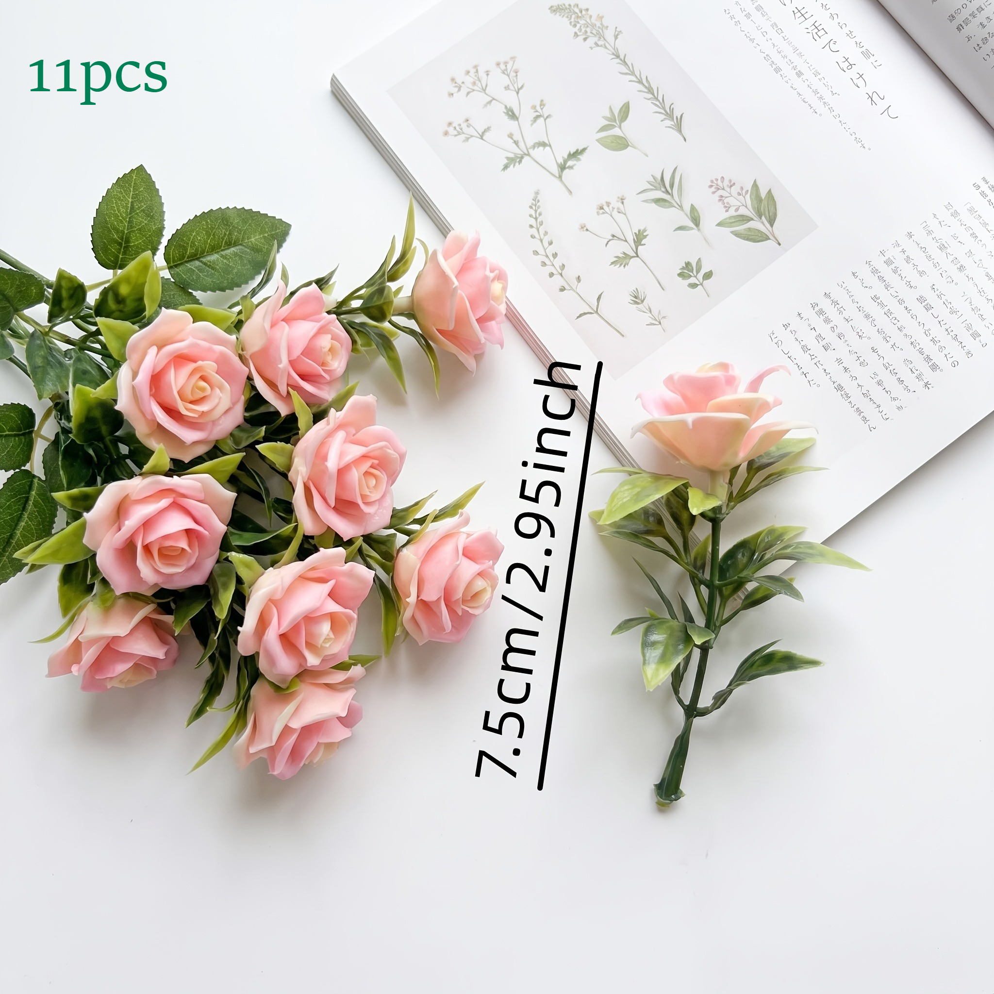 TEMU 11 Stems Of Pink Artificial Roses, Realistic Touch Fake Roses With Stems And Leaves, Lifelike Artificial Roses Suitable For Home Decor,