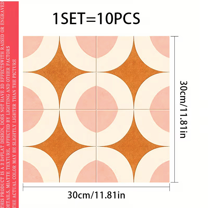 TEMU 10pcs 11.81×11.81 Inch 2d Flat Self-adhesive Floor Stickers, Polka Dot Collage Pattern Pvc Wear-resistant Tile Decals, -and-stick For Home