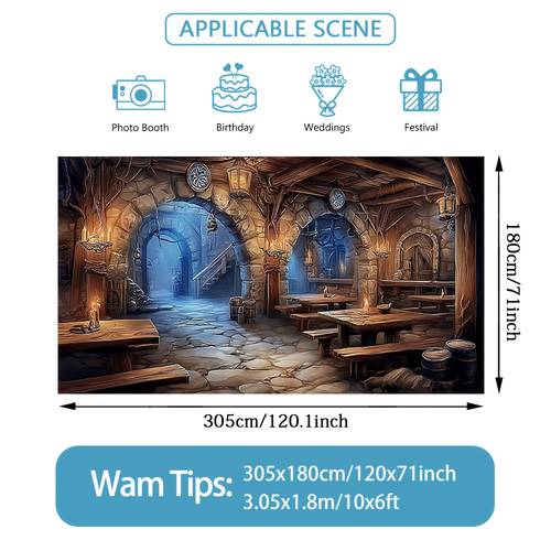 1pc medieval banner european style pub scene with stone arches signs rustic furniture durable fabric outdoor decoration for christmas new years themed parties with 6 holes no power needed 2d flat