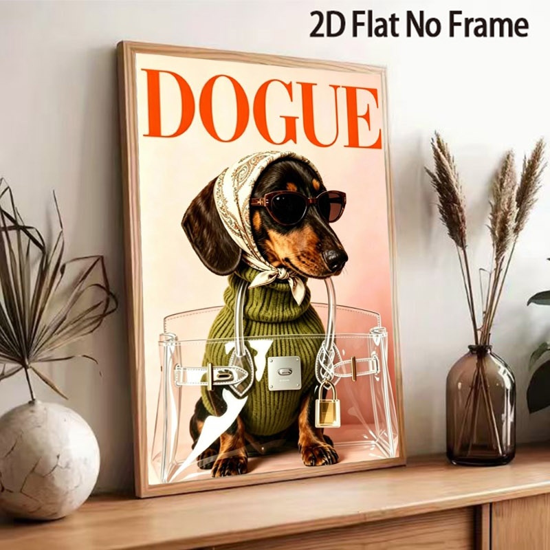 TEMU 2d Flat, 2d/flat 1pc Frameless Canvas Art Poster Print; Vintage Poster, Fashionable Dachshund Fashion Glasses 