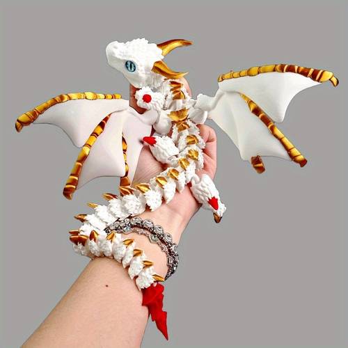1pc 3d printed dragon statue golden metallic random eye color articulated wings scales fantasy desktop home decor sculpture ideal collectible holiday gift