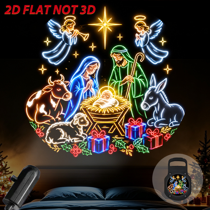 TEMU 1pc 2d Flat Projector Lamp Magical Christmas Nativity Scene With Angels For Decoration And Party Gatherings Usb Powered Christmas Halloween New