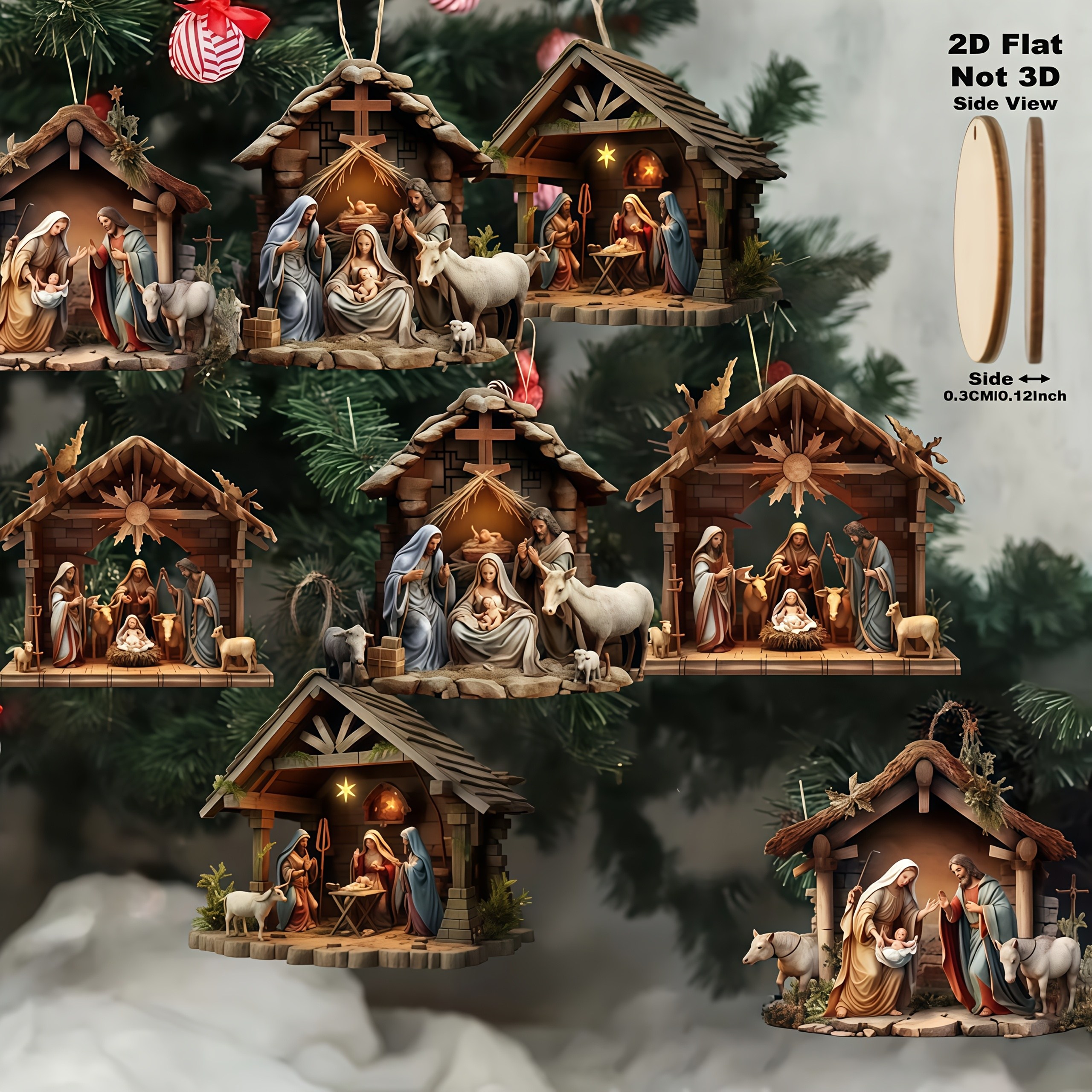 TEMU 8pcs Handmade Nativity Wooden Hanging Ornaments, Perfect Christmas Holiday Decor. Suitable For Home, Windows, Holiday Decoration Scenes,