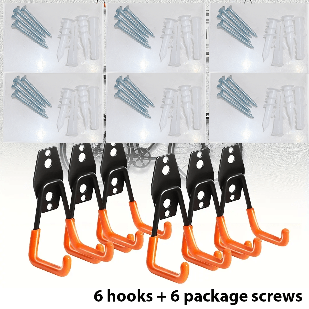 TEMU 12pcs Heavy Duty Garage Storage Hooks - Anti-slip Steel Wall Mount Utility Hooks With & Orange Design, Rust-resistant Carbon Steel For Bike,