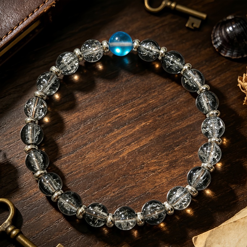 Gray-toned Crackle Bead Bracelet with Moonlight Blue Beads
