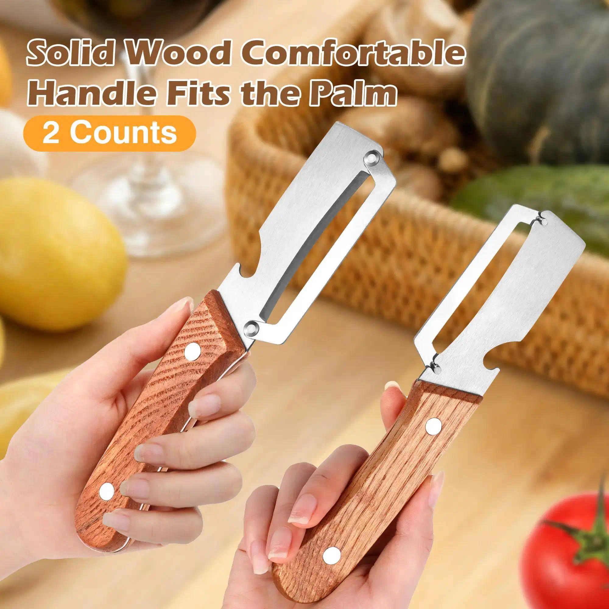 item picture 2/4pcs 2-in-1 Vegetable & Fruit Peeler with Stainless Steel Blade And Bottle Opener, Wooden Handle Kitchen Tool for Potatoes, Apples, Zucchini, Papaya & Pumpkin