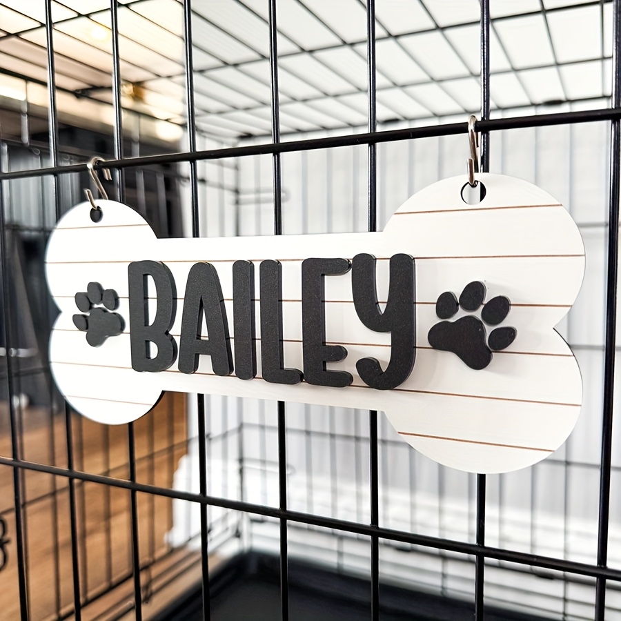 1pc Personalized Dog House Nameplate, Dog Door Sign, Custom Pet Name, Bone-Shaped Cage Tag, Name Tag with Paw Print, Custom Gift for Cat And Dog Lovers, Cage Nameplate
