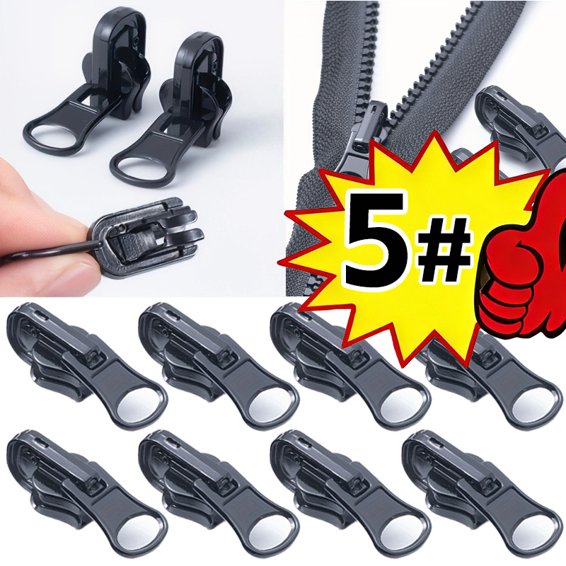 TEMU 8-pack Black Double-sided Zipper Pulls, Jacket And Down Jacket Double-sided Sliders, Suitable For Resin Zippers, Sizes 3#, 5#, 8#, For Jackets,
