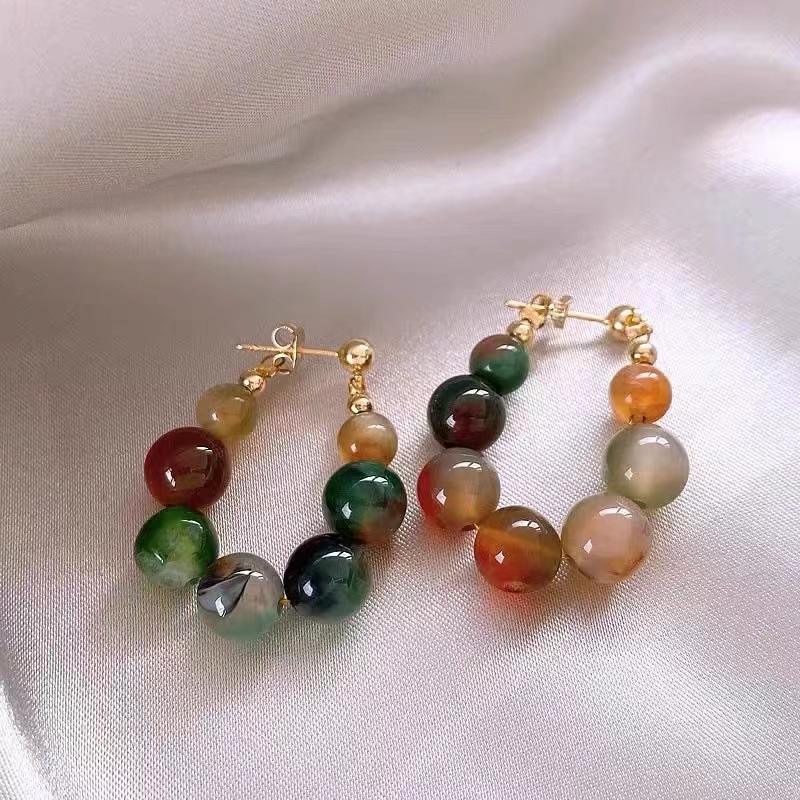 TEMU Pair Of Retro Colorful Beaded Earrings, New Chinese Style Earrings, Light Luxury Simple High-end Elegant Stud Earrings, Women's Fashion Stud