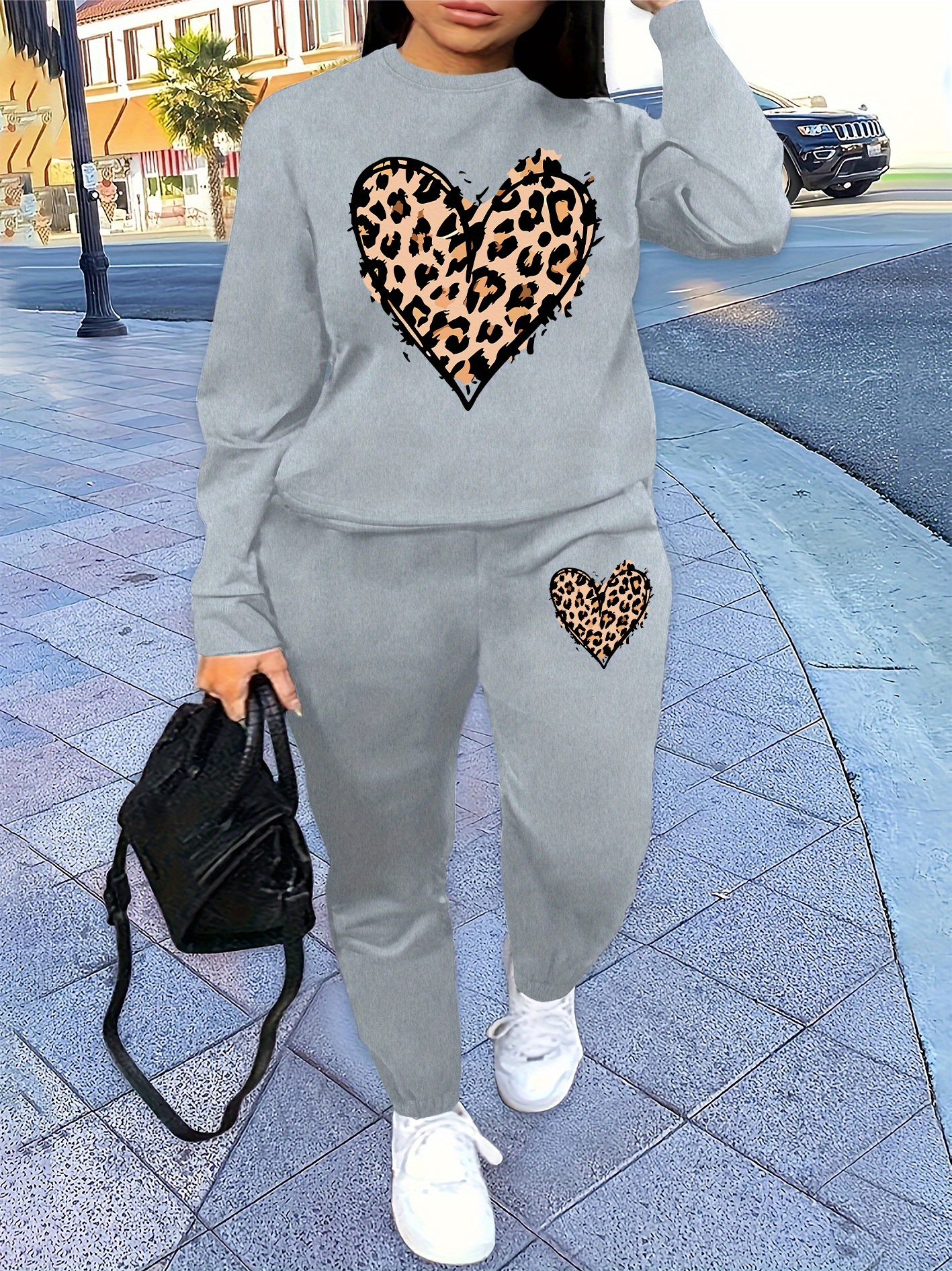 Leopard Print Winter Outfits With Joggers Cozy Fleece Lined