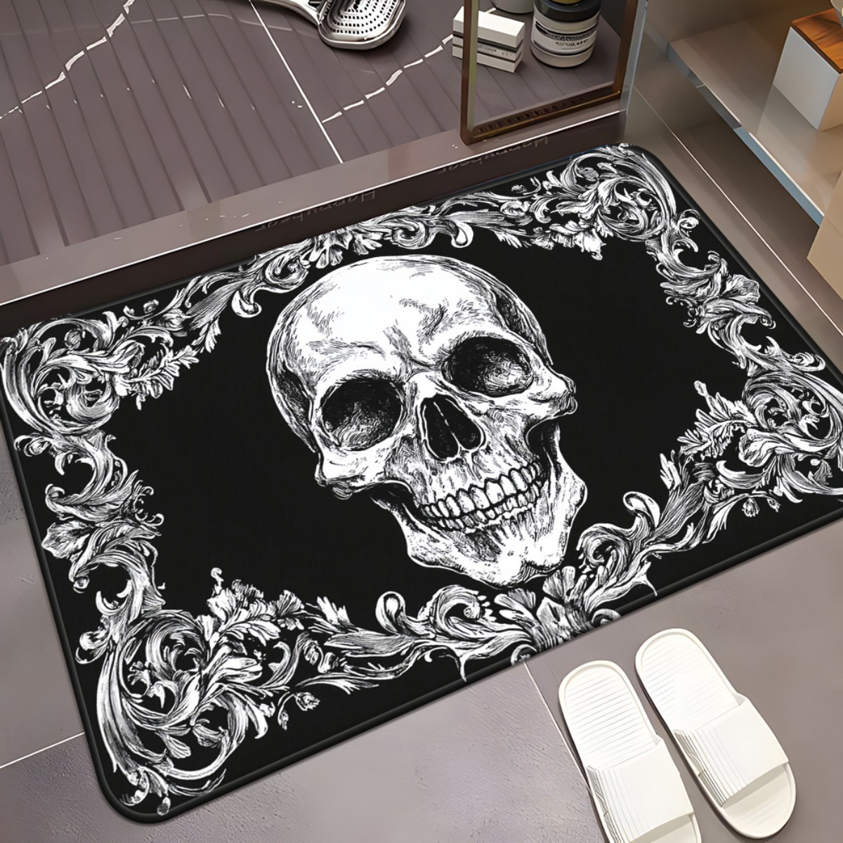 TEMU 1pc Framed Art Door Mat.bathroom Floor Mat, Microfiber Absorbent Machine Washable Polyester Rug For Bedroom, Living Room Entrance