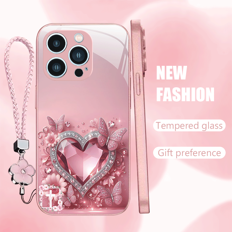 TEMU Phone Case - Phone Case Featuring A Pink Diamond Heart Design, Pink Metallic Paint, Suitable For Iphone 11 Through 16 Plus, Pro, And Pro Max. It