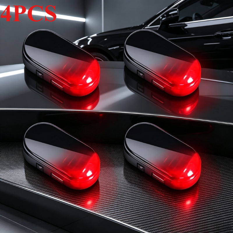 TEMU 4pcs Car Solar Anti-theft Light, Simulated Indicator Light Decorative Led Light, Night Parking Interior Additions, Without Battery