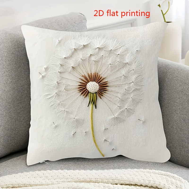 E-shop 2D-Flachdruck weißer Kissenbezug mit Pusteblumenmuster, zart realistisch wie im Wind verstreut, Kissenfüllung nicht enthalten, dekorativer