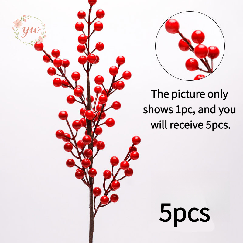 TEMU 5pcs 60cm Artificial Berry Wealth Fruit Tree Branches, Berries Chinese , Living Room Ornaments, Hallway Fake Flower Decoration, Styles, Living