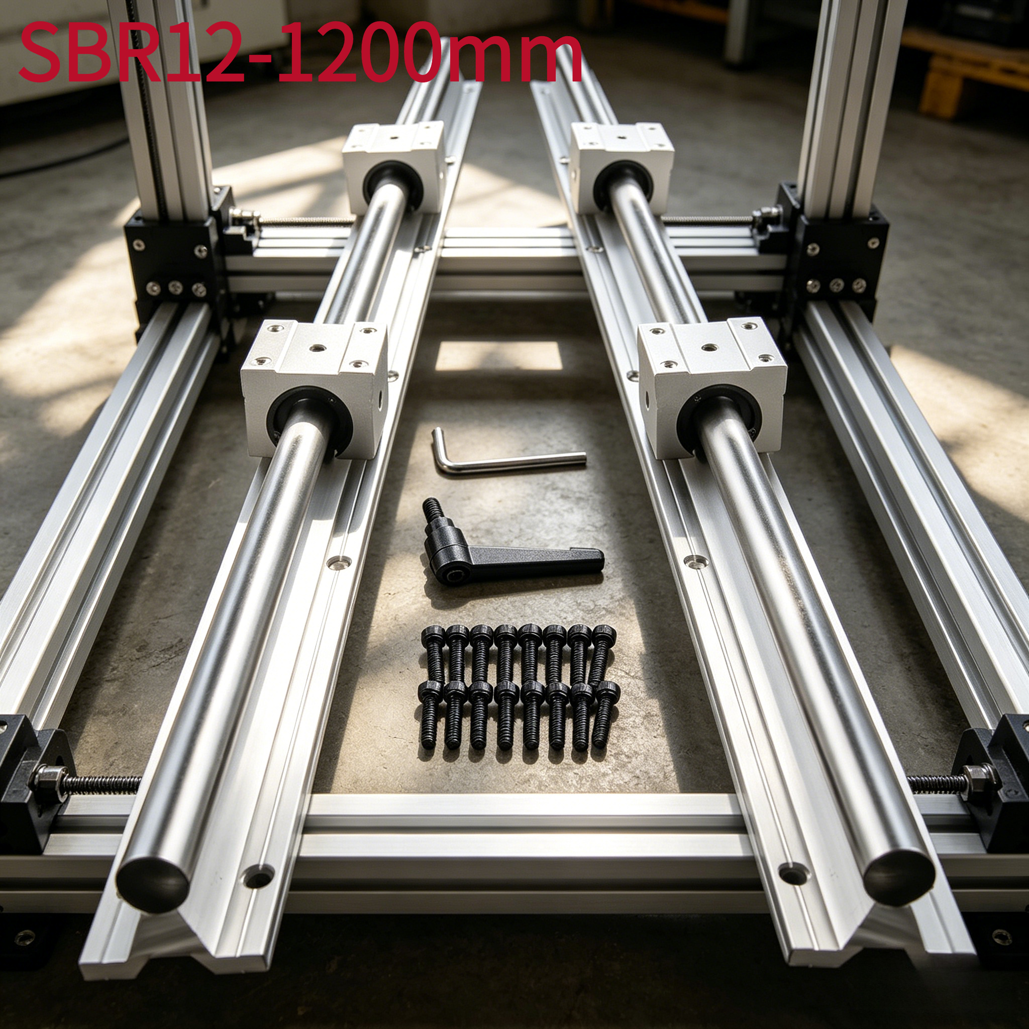 1 Set Of Linear Guides, Comprising 2 Sbr12-1200mm Guide Rails And 4 Sbr12uu Slide Blocks, Suitable For Assembly And Modification Of 3d Printers, Stepper Motors And Cnc Machinery