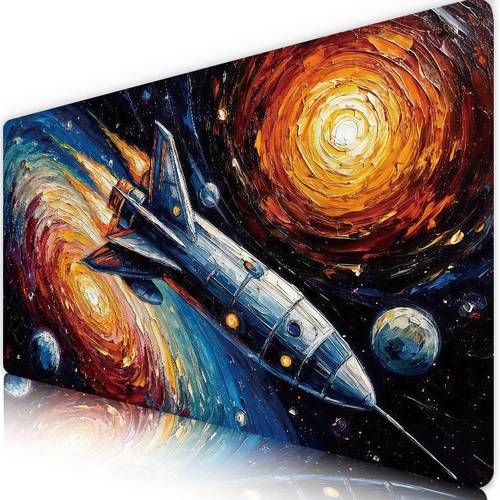 item picture 1pc large space rocket themed gaming desk pad compatible for pc laptop 35 4 x15 7 extended keyboard mouse mat durable desk cover for home office pc setup