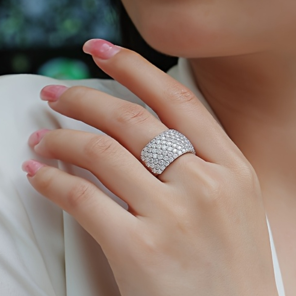 Silvery Electrocution Ring Moissanite Hao Set Closed Ring