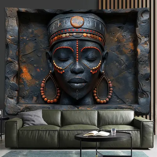 3d visual polyester african mask wall hanging tapestry traditional ornament for home decor