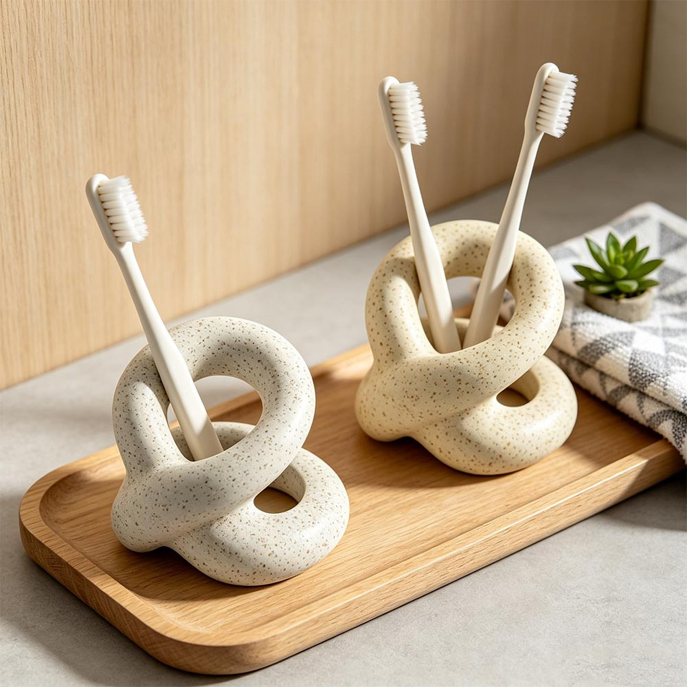 1pc Nordic Light Luxury Travertine-Patterned Toothbrush Holder—An Elegant Bathroom Organizer Designed Specifically for Vanity Countertops, Perfect for Storing Toothbrushes And Various Oral Care Additions