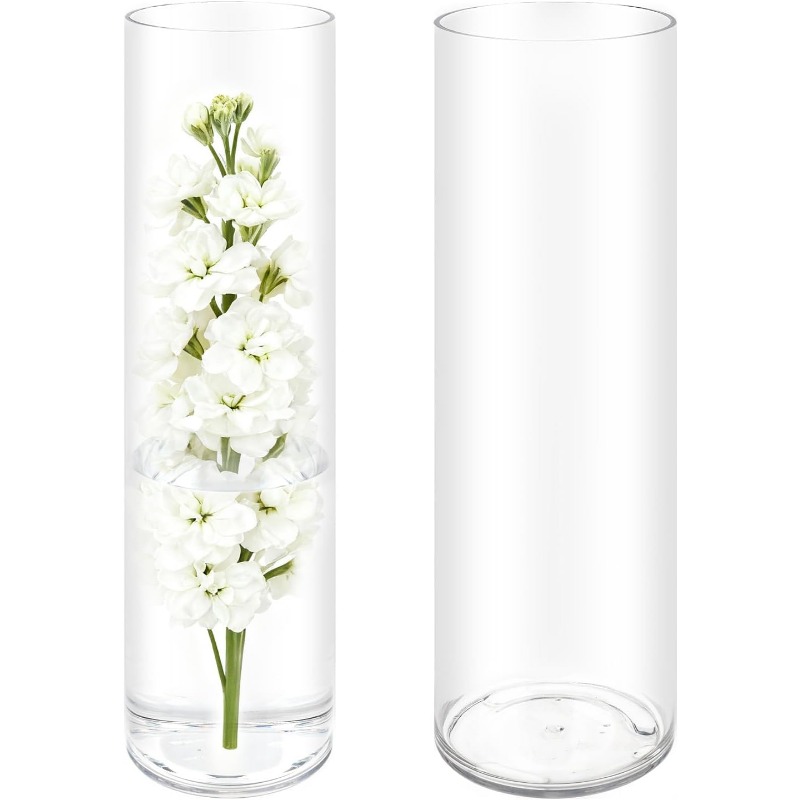 2pcs/sets Tall Transparent Acrylic Flower Vase, -proof Clear Cylinder Vase For Rose Flower Arrangement