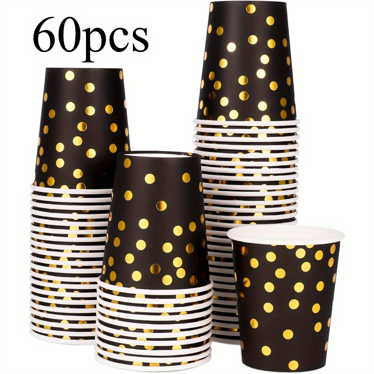 Image of 60pcs Golden Polka Dot Paper Cups 9 Ounces Party Cups, Disposable Drinking Cups, For Halloween Christmas Holiday Wedding Party(black)