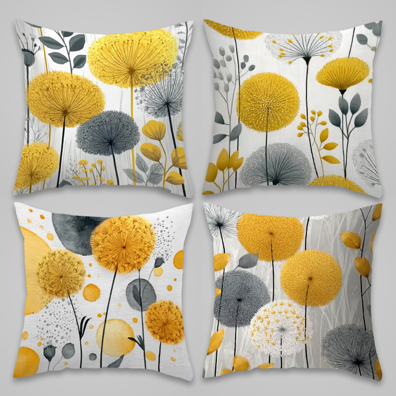 TEMU 4pcs, 2d Single-sided Print, Dandelion Theme Pillowcases, Velvet Element Print, Gentle Style, Multiple Sizes , Machine Washable, Zipper Closure,
