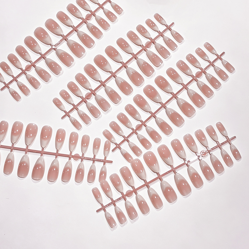 TEMU 120pcs Gradient Medium Almond False Nails White Edge French Style Full Cover Fake Nail Tips Women Wearable Press On Nails Reusable Stiletto