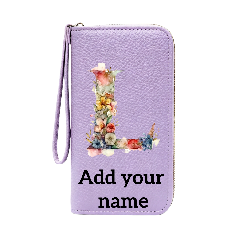 TEMU Personalized Name Customization, Women's Wallet, High-end And Exquisite Wrist Bag, 26 Floral Patterns, Pink, Purple, Red Wallet