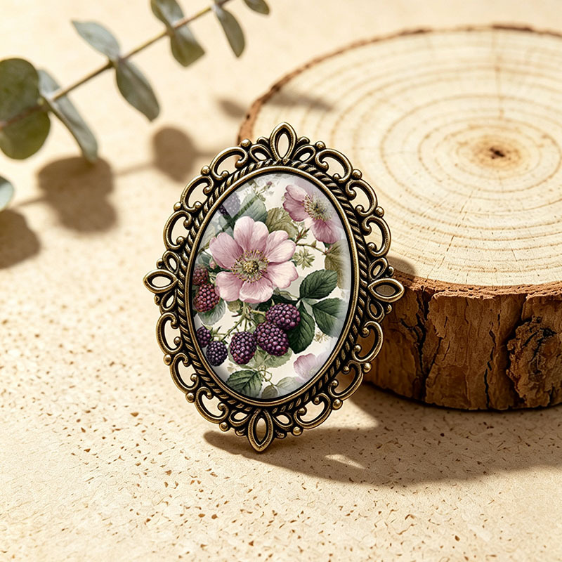 TEMU 1pc Vintage Botanical Oval Glass Cabochon Lace Brooch Handmade Fashion Unisex Brooch Jewelry Gifts