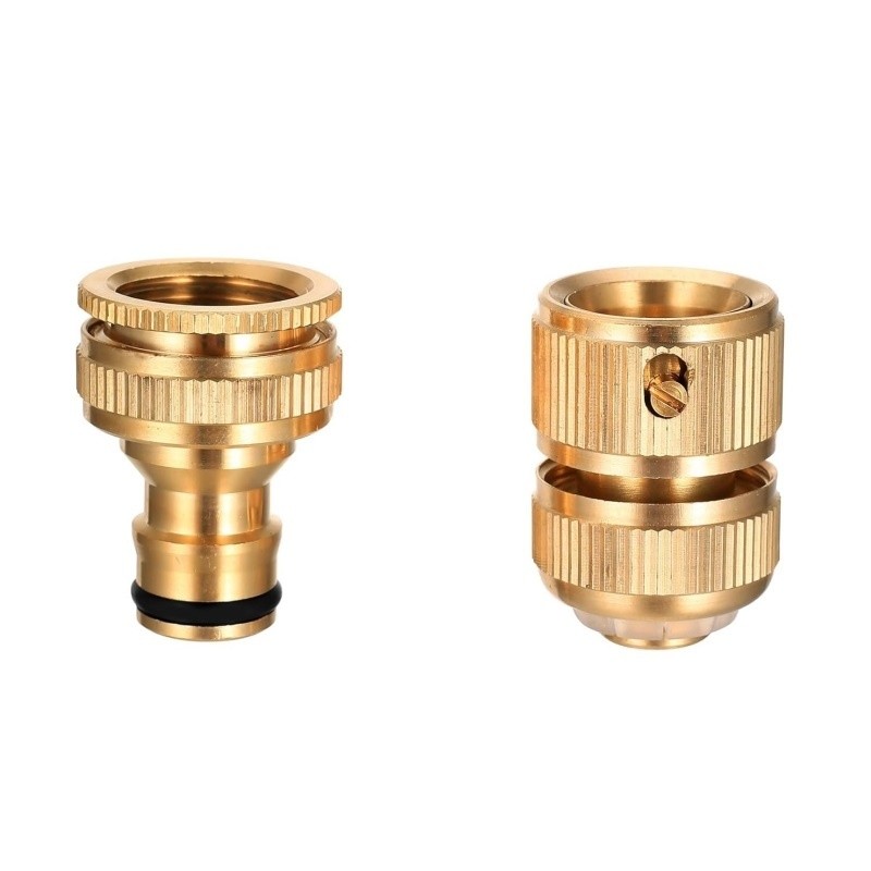 TEMU Universal 1/2 Inch & 3/4 Inch 2-in-1 Garden Hose Quick Connector Brass Quick Hose End Connector Garden Hose Nozzle Connect Kit For Outdoor Hose