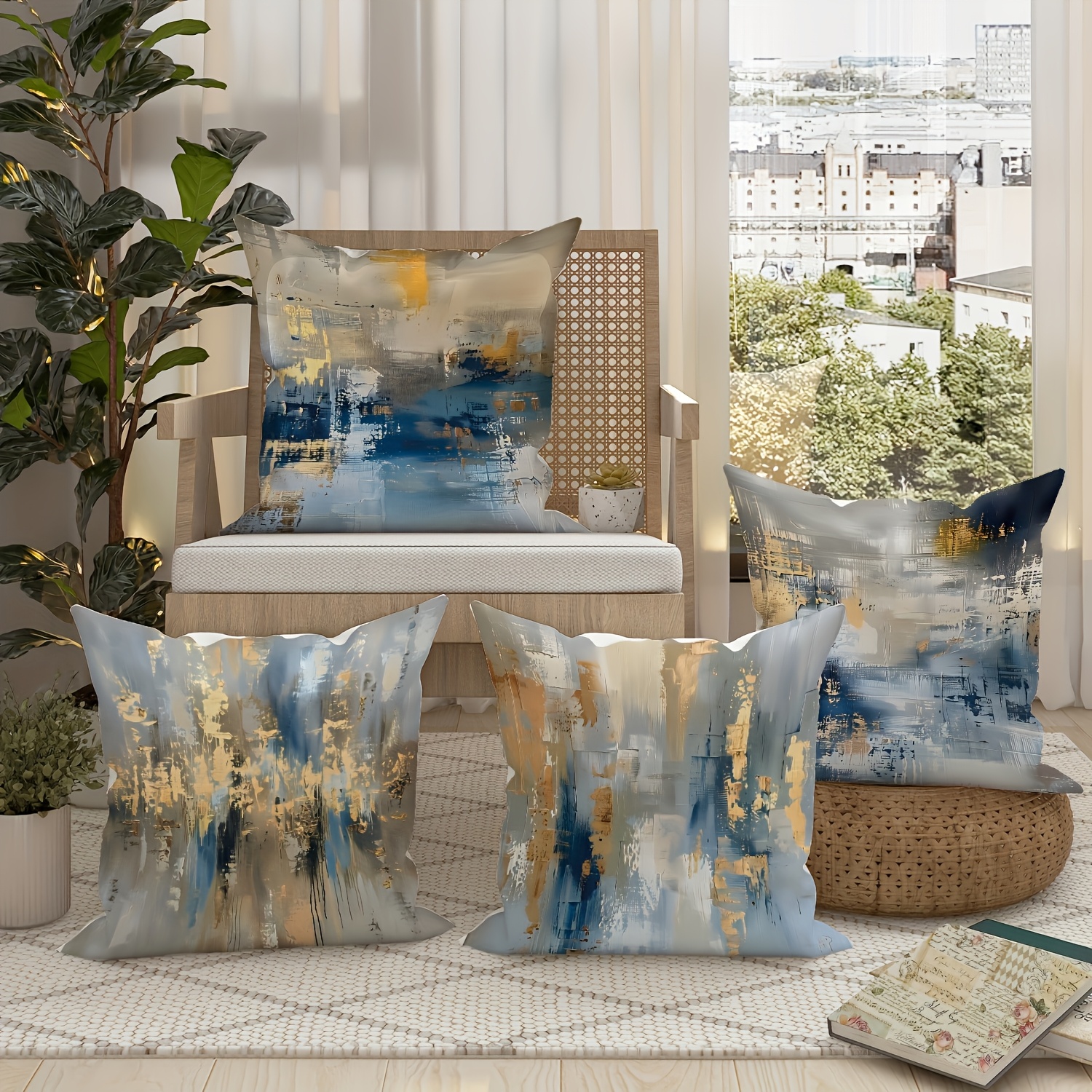 4pcs modern abstract pattern pillow covers, machine washable, zipper closure, polyester fiber, double-sided printed, ideal for car, farmhouse, bedroom, living room sofa - decorative pillow covers|abstract pattern pillows|polyester fiber pillows Product details 4